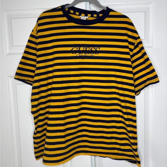 GUESS Blue/Yellow Striped Men’s T-Shirt Size XL Cotton Guess Originals Retro ‘90 - Picture 2 of 7